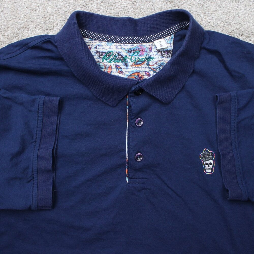 Robert Graham Polo Shirt Mens Large Blue Classic Fit 100% Cotton Short Sleeve